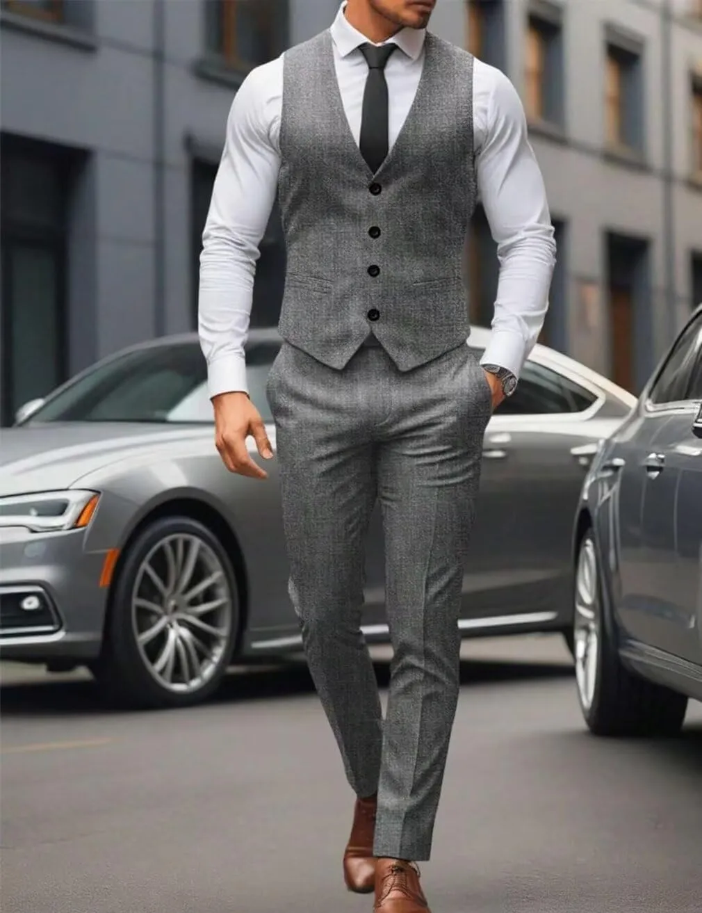 ONAXTDA Mens Slim Fit Vest and Pants Set Linen Casual 2 Piece Wedding Groomsmen Suit Waistcoat