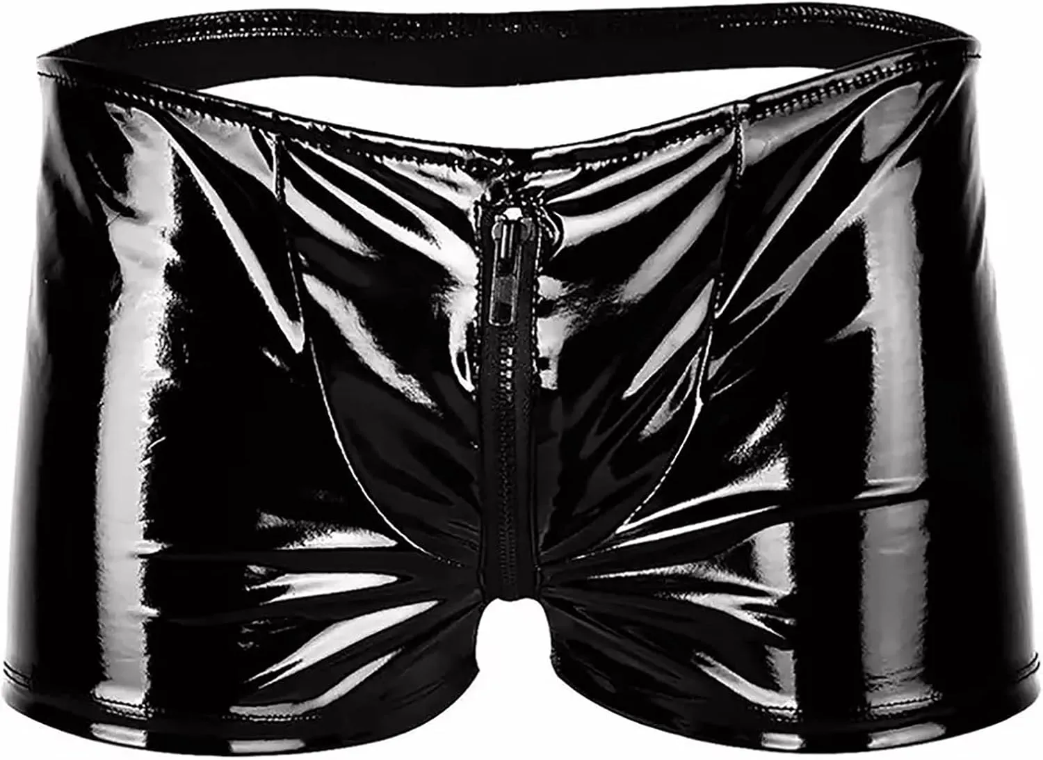 Panegy Mens PVC Leather Boxer, Sexy Open Crotch Zipper Shiny Matte Hot Short Pants (Label L-5XL= US XS-2XL)