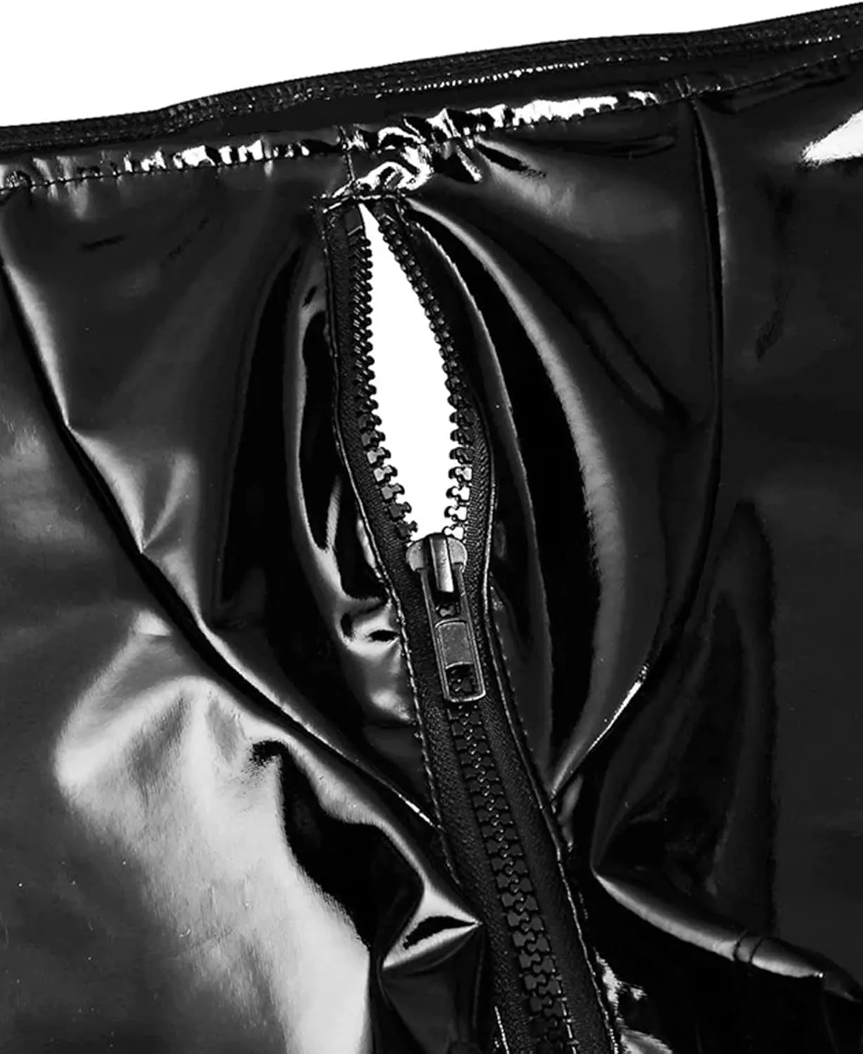 Panegy Mens PVC Leather Boxer, Sexy Open Crotch Zipper Shiny Matte Hot Short Pants (Label L-5XL= US XS-2XL)