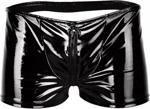 Panegy Mens PVC Leather Boxer, Sexy Open Crotch Zipper Shiny Matte Hot Short Pants (Label L-5XL= US XS-2XL)