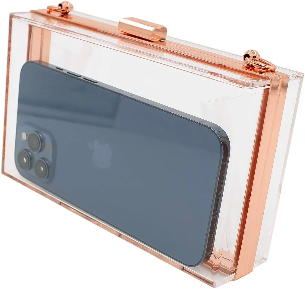 Premium Transparent Clear Acrylic Hard Box Clutch Bag Evening Shoulder Handbag