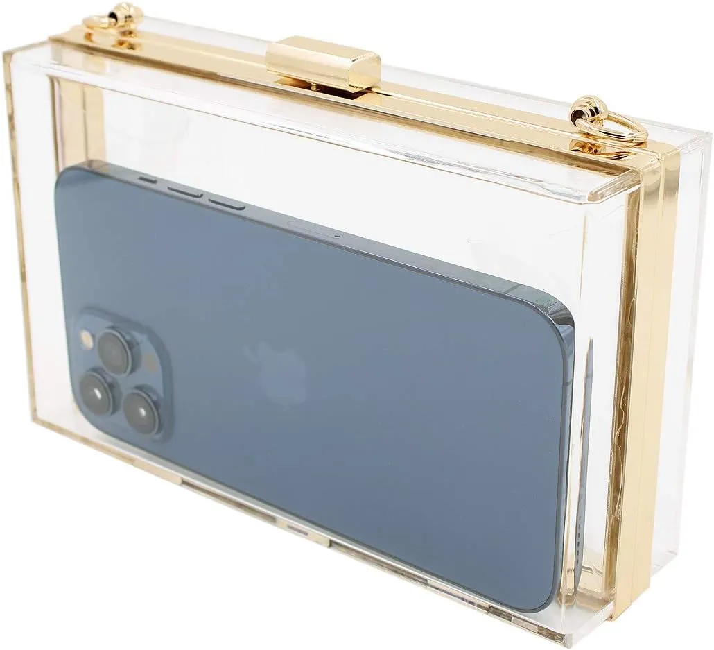 Premium Transparent Clear Acrylic Hard Box Clutch Bag Evening Shoulder Handbag