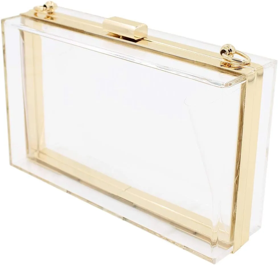 Premium Transparent Clear Acrylic Hard Box Clutch Bag Evening Shoulder Handbag