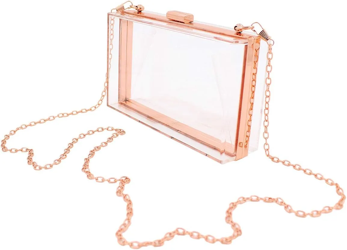 Premium Transparent Clear Acrylic Hard Box Clutch Bag Evening Shoulder Handbag
