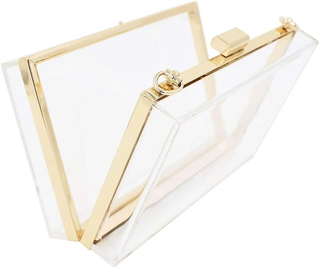 Premium Transparent Clear Acrylic Hard Box Clutch Bag Evening Shoulder Handbag