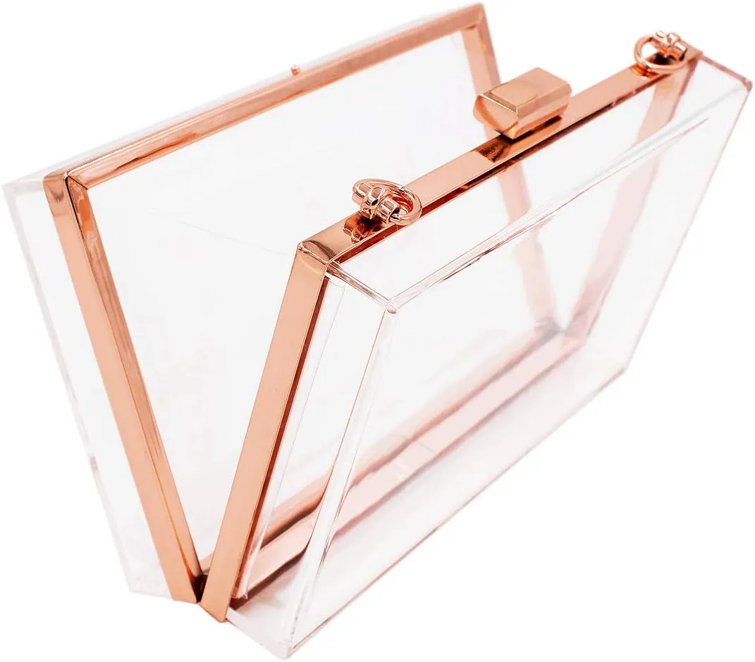 Premium Transparent Clear Acrylic Hard Box Clutch Bag Evening Shoulder Handbag
