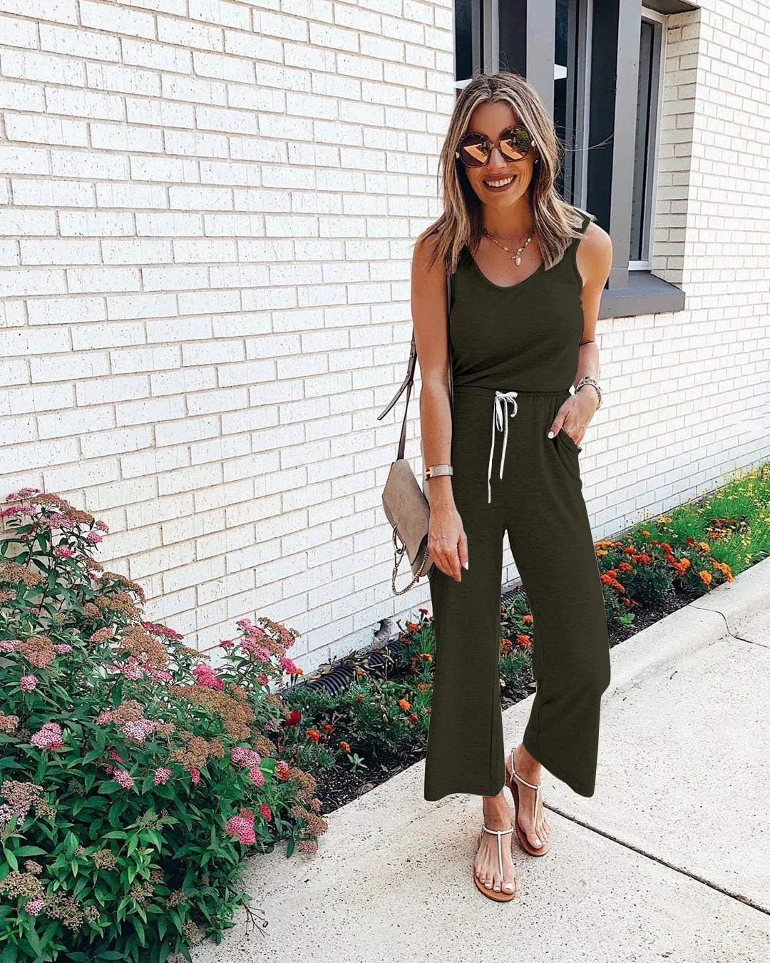 PRETTYGARDEN One Piece Jumpsuits for Women 2025 Summer Casual Drawstring Sleeveless Tank Romper Beach Vacation Outfits