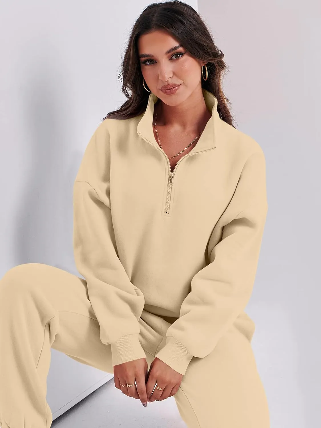 Prinbara Women 2 Piece Outfits Sweat Set 2024 Winter Oversized Sweatshirts Jogger Sweatpants Lounge Sets Fall Tracksuit