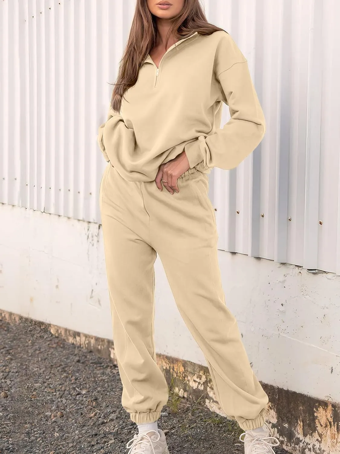 Prinbara Women 2 Piece Outfits Sweat Set 2024 Winter Oversized Sweatshirts Jogger Sweatpants Lounge Sets Fall Tracksuit