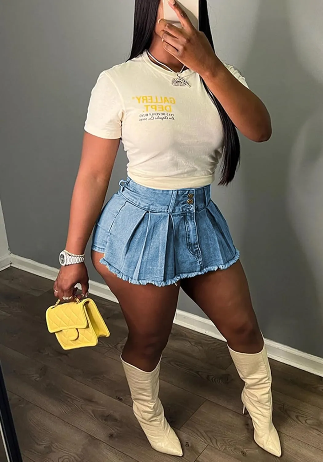 Ptorlio Women Summer High Waisted Denim Jean Mini Skorts Stretchy Pleated Skirt Shorts Y2K