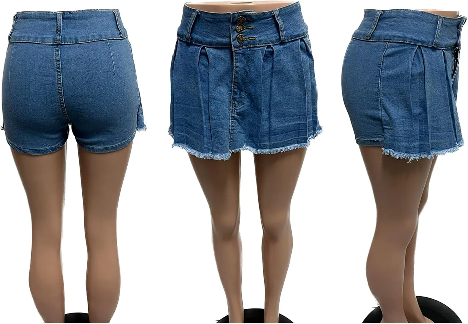 Ptorlio Women Summer High Waisted Denim Jean Mini Skorts Stretchy Pleated Skirt Shorts Y2K
