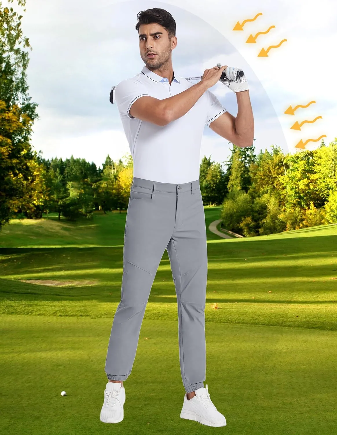 PULI Men's Stretch Golf Joggers Pants with 4 Pockets Waterproof Slim Fit Hiking Casual Travel Work Pants for Men