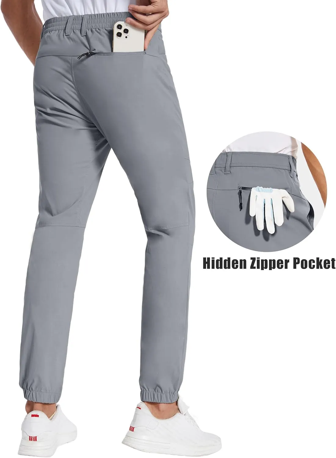 PULI Men's Stretch Golf Joggers Pants with 4 Pockets Waterproof Slim Fit Hiking Casual Travel Work Pants for Men
