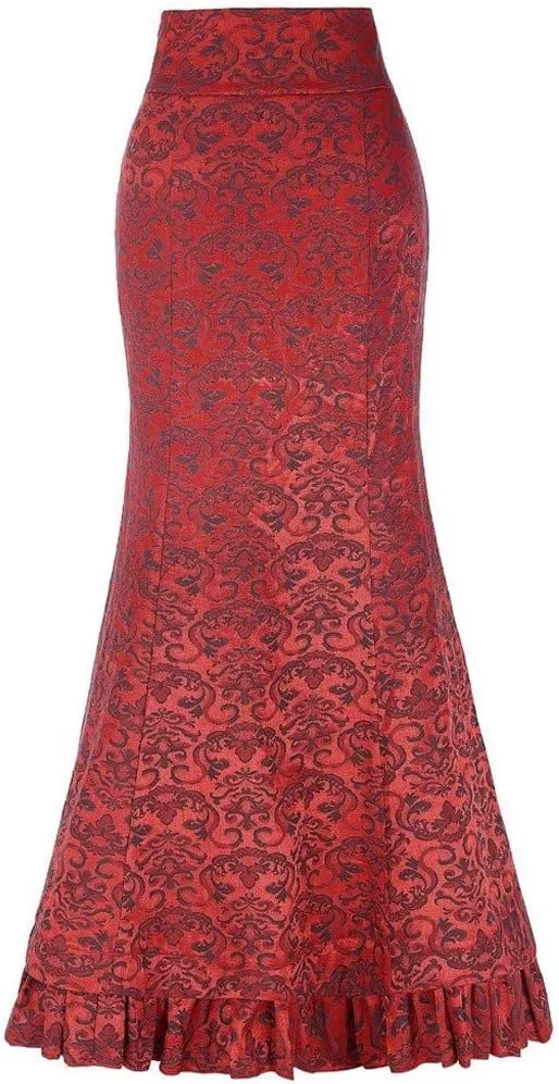 Retro Maxi Skirts for Women's High Waist Skirt Gothic Victorian Steampunk Lace-Up Tiered Ruffled Mermaid Long Skirt