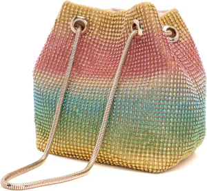 Rhinestones Bucket Bag Women Evening Party Clutch Bag Crossbody Shoulder Purse with Detachable Chain Strap