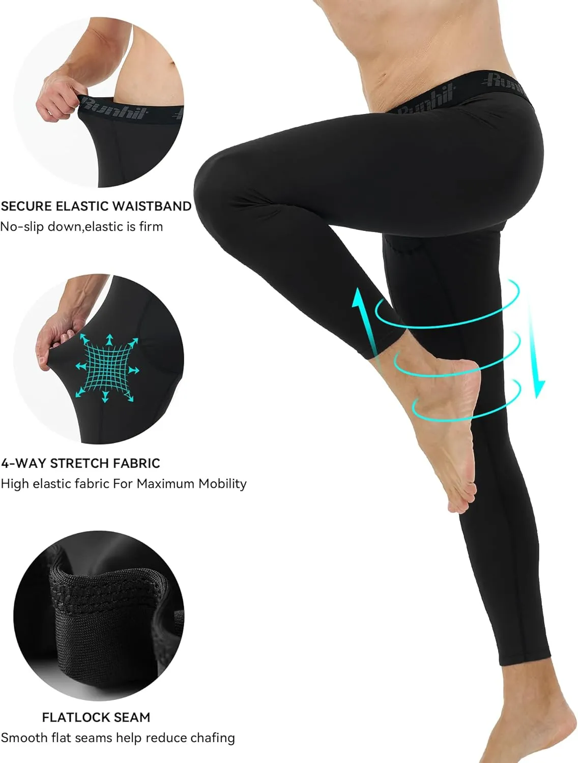 Runhit Mens Compression Pants Running Tights Workout Leggings Athletic Base Layer Pants for Sports Yoga Basketball