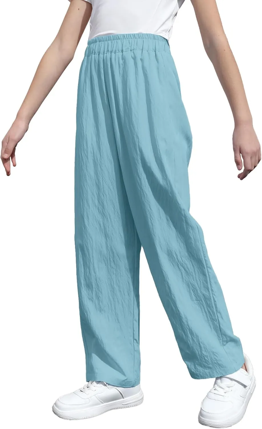 SANGTREE Girls & Woman Wide Leg Pants Lightweight Casual Elastic High Waist Straight Leg Loose Trousers,4 Years - Woman 2XL