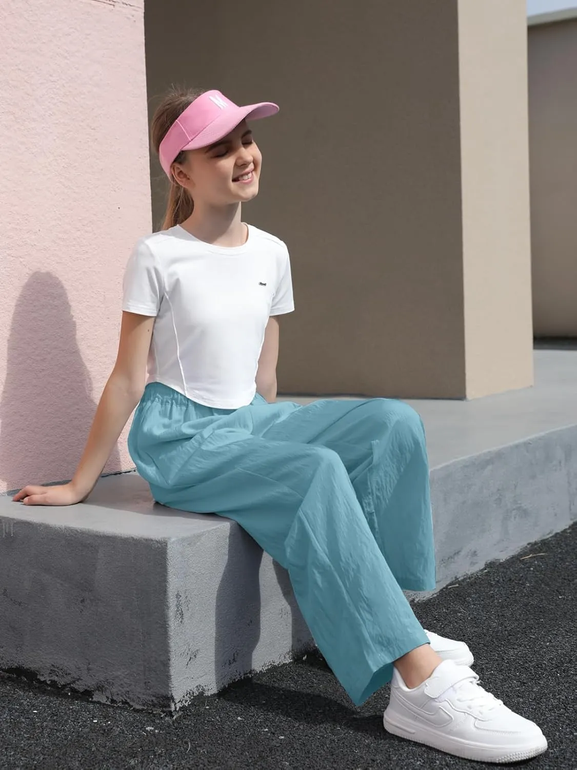 SANGTREE Girls & Woman Wide Leg Pants Lightweight Casual Elastic High Waist Straight Leg Loose Trousers,4 Years - Woman 2XL
