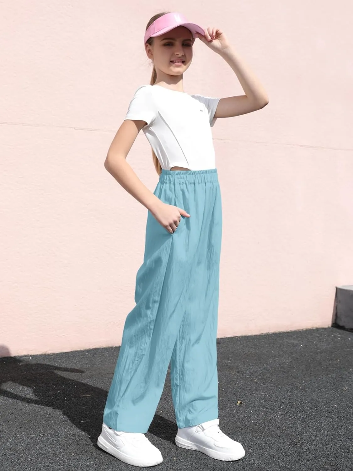SANGTREE Girls & Woman Wide Leg Pants Lightweight Casual Elastic High Waist Straight Leg Loose Trousers,4 Years - Woman 2XL