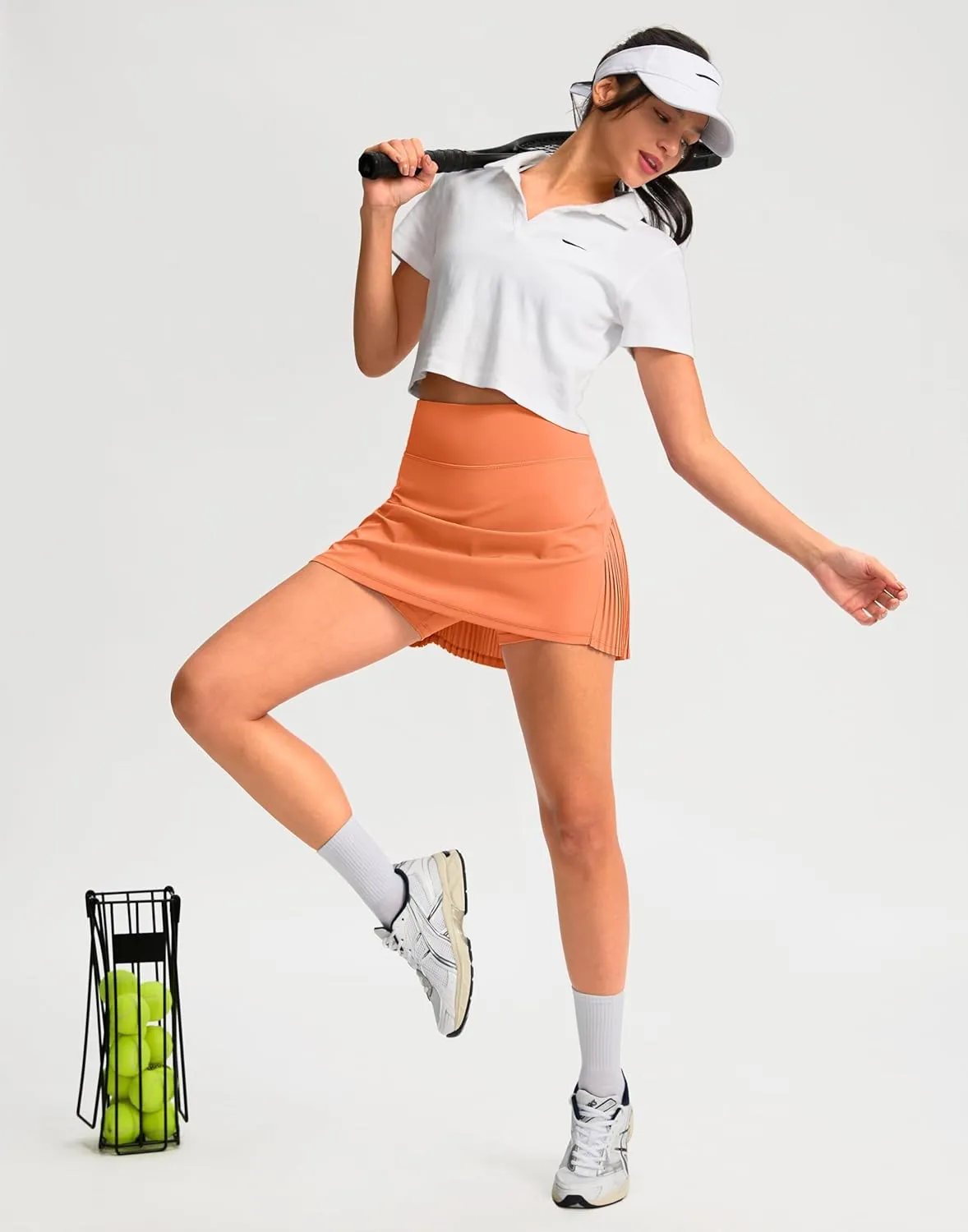 SANTINY 14" Tennis Skirt Skorts for Woman Pleated High Waited Skirts with Built-in Shorts Athletic Golf Skort