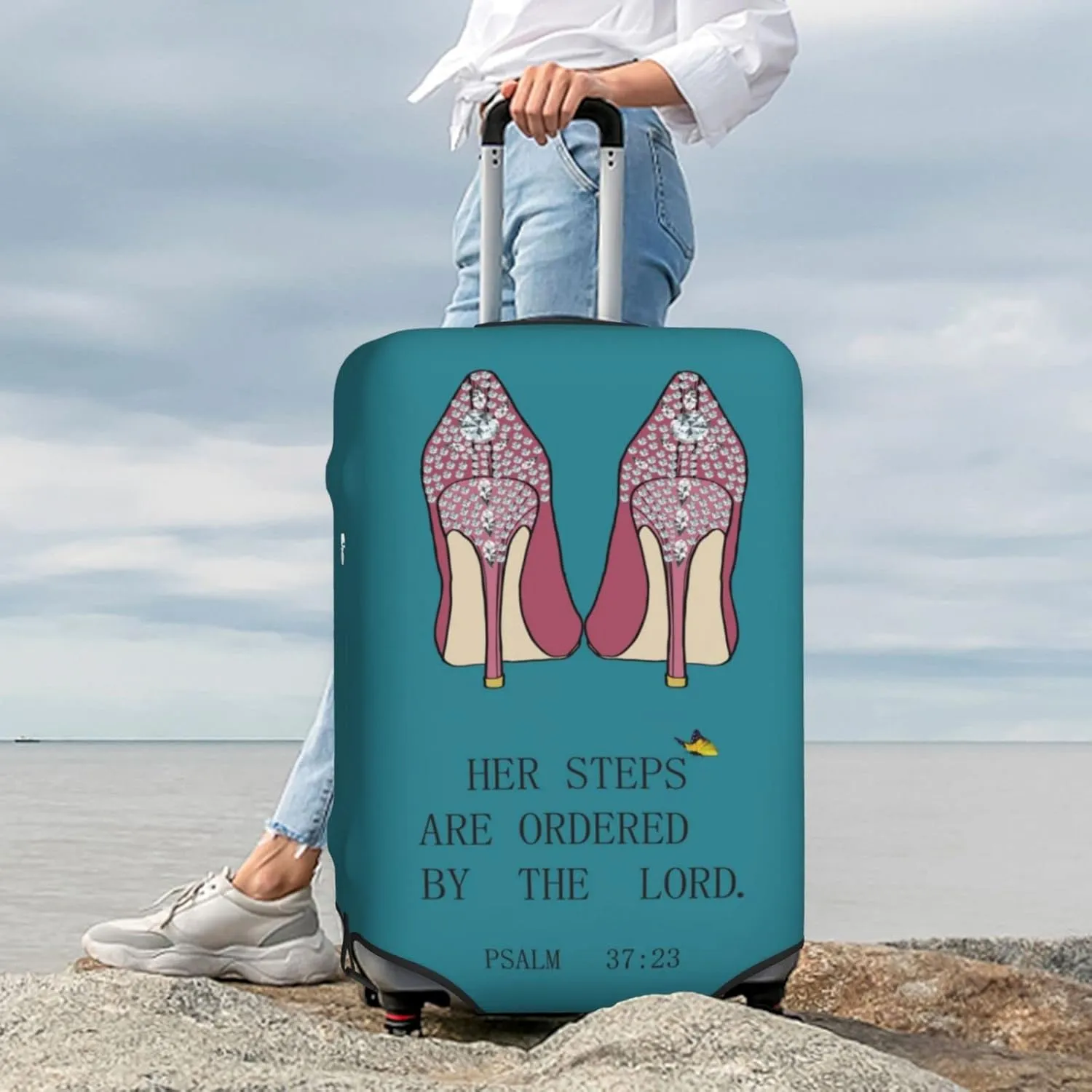 Scripture Suitcase Cover Protector Glam Religious Bible Verse 30 Luggage Cover God Inspirational Quotes Spiritual Christian Gift For Women Faith High Fashion Motivational