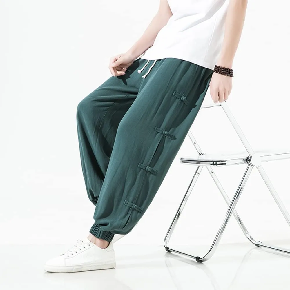 Seidarise Men's Harem Pants Hip hop Joggers Baggy Wide Leg Pants Casual Harem Linen Japanese Yoga