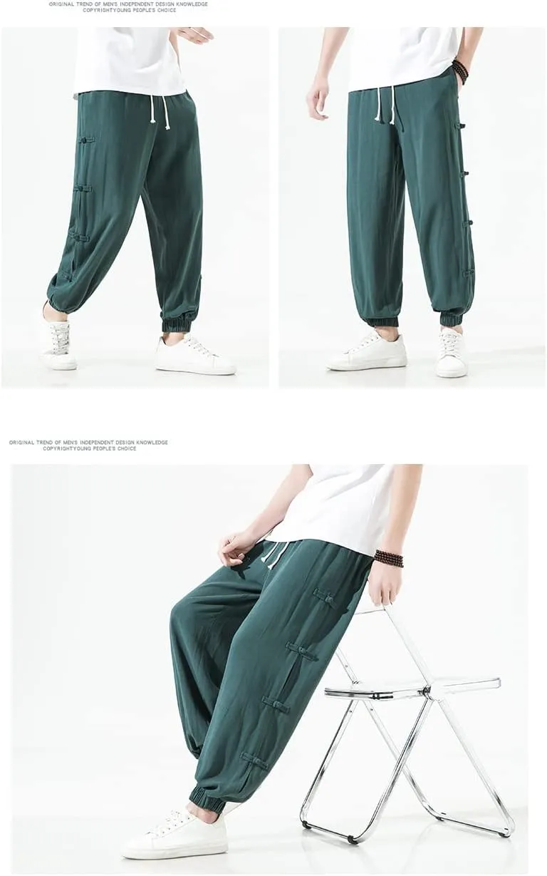 Seidarise Men's Harem Pants Hip hop Joggers Baggy Wide Leg Pants Casual Harem Linen Japanese Yoga