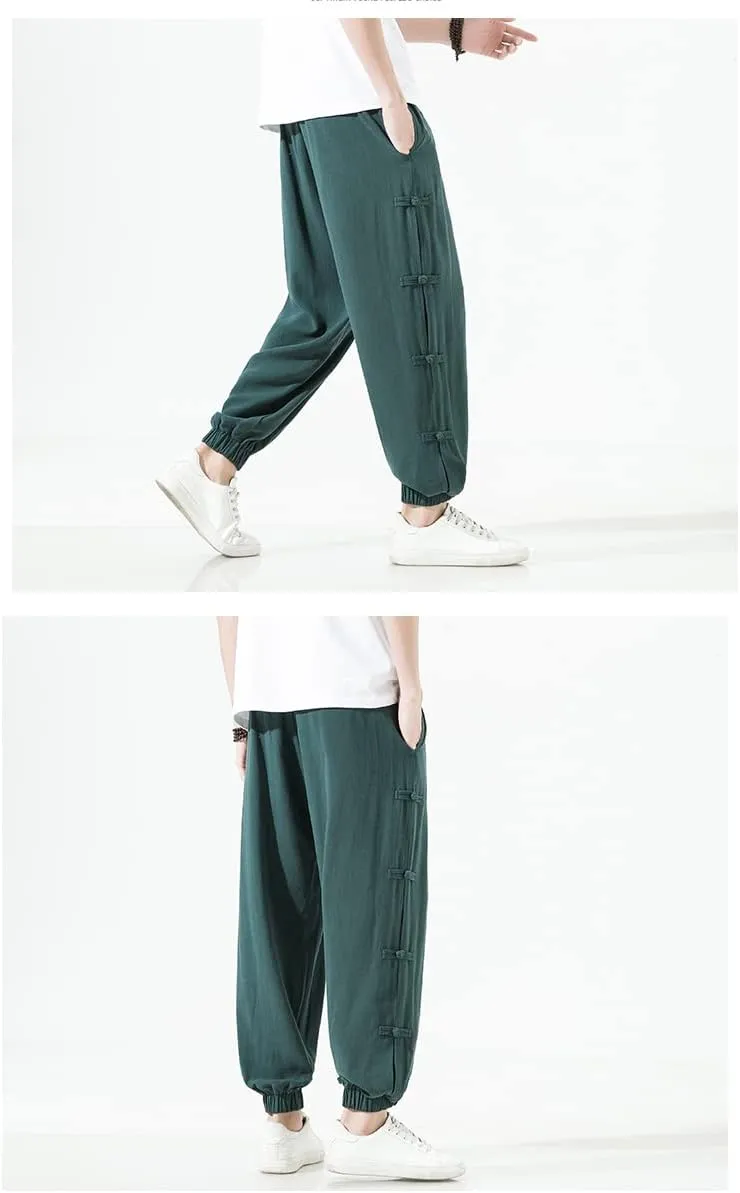Seidarise Men's Harem Pants Hip hop Joggers Baggy Wide Leg Pants Casual Harem Linen Japanese Yoga