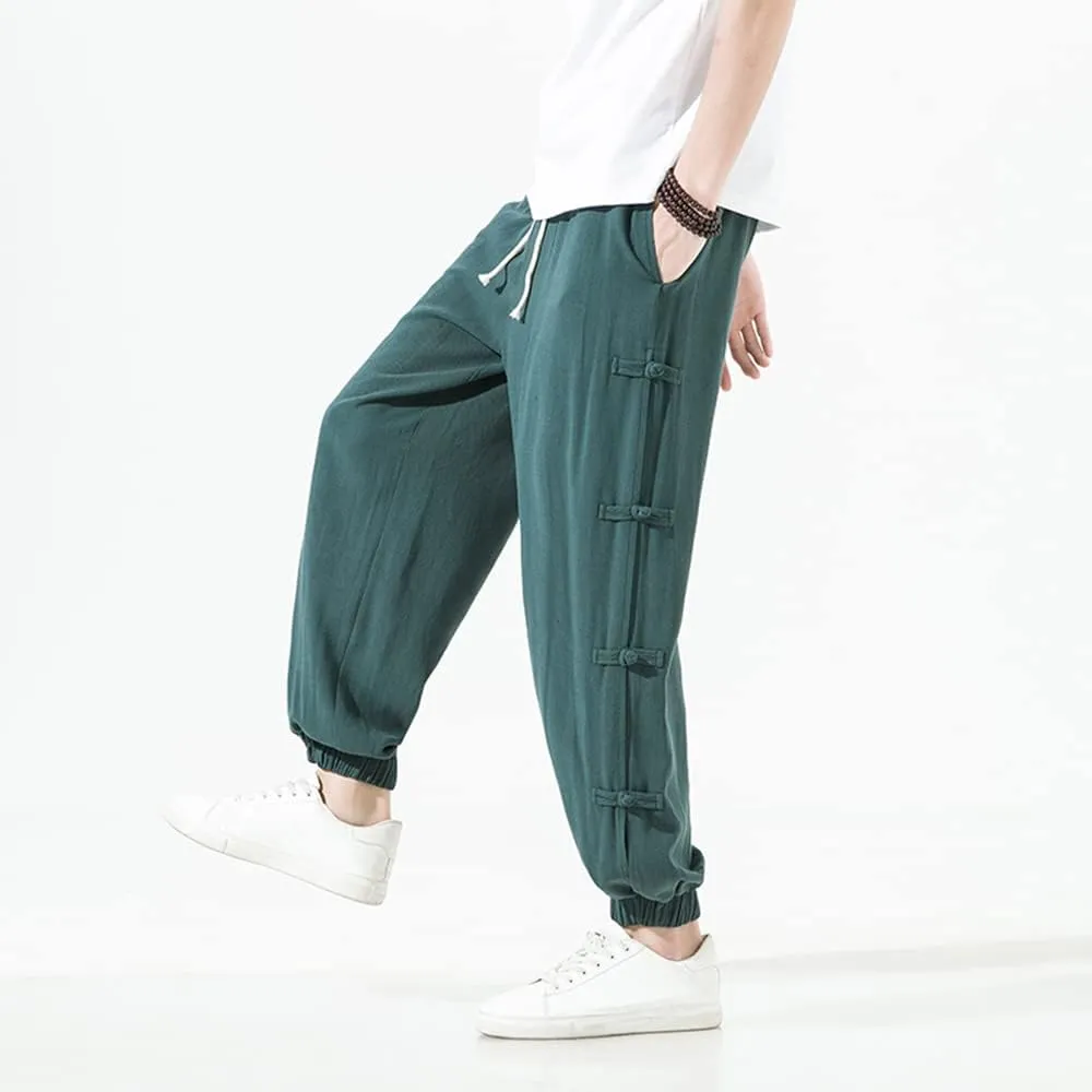 Seidarise Men's Harem Pants Hip hop Joggers Baggy Wide Leg Pants Casual Harem Linen Japanese Yoga