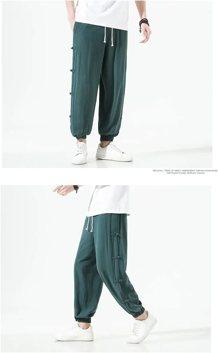 Seidarise Men's Harem Pants Hip hop Joggers Baggy Wide Leg Pants Casual Harem Linen Japanese Yoga