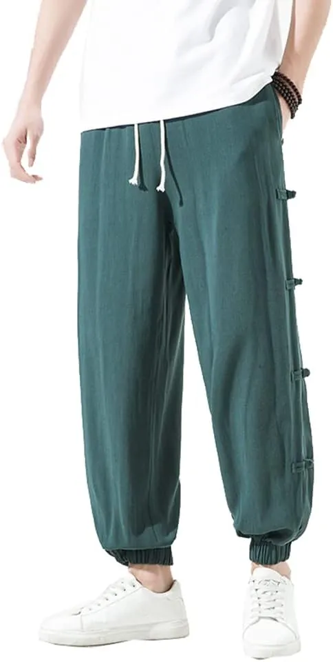 Seidarise Men's Harem Pants Hip hop Joggers Baggy Wide Leg Pants Casual Harem Linen Japanese Yoga