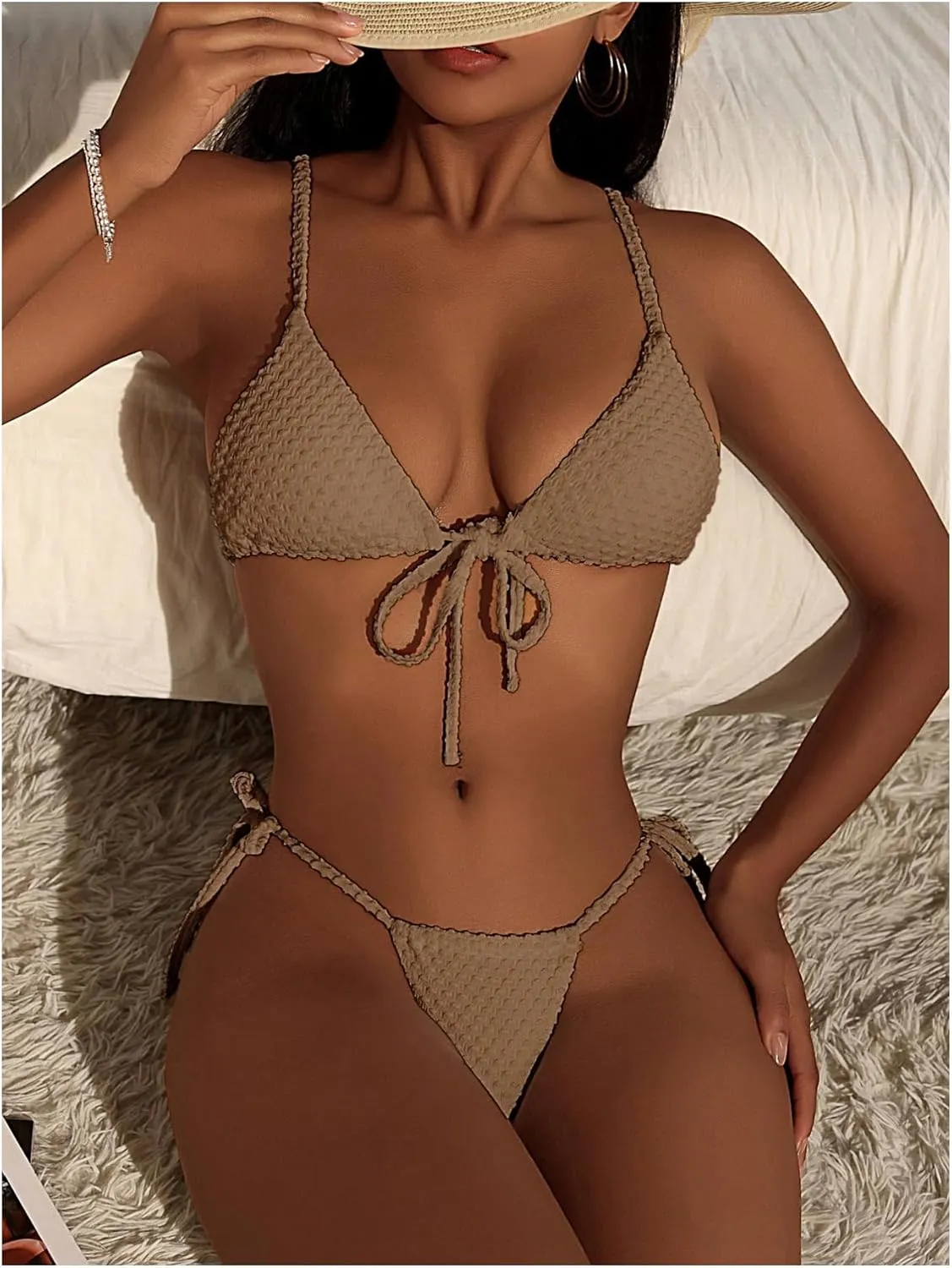 SHENHE Women's Sexy String Bikini Set Triangle Brailian Thong Swimsuit Textured 2 Piece Swim Set