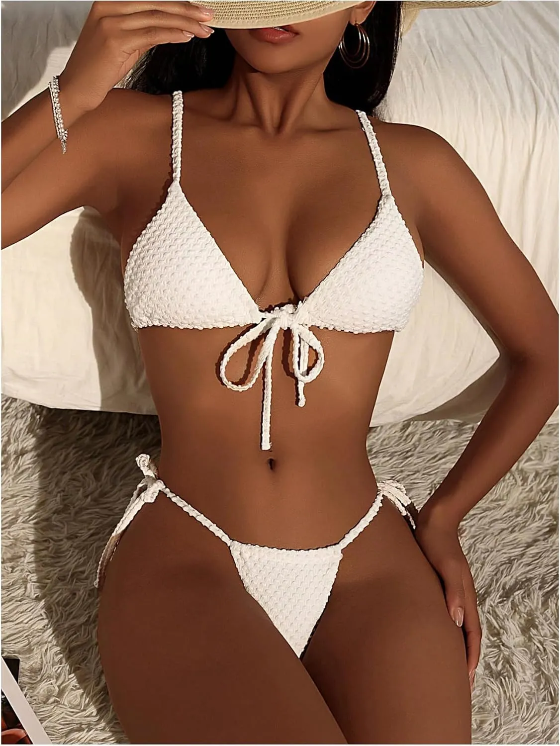 SHENHE Women's Sexy String Bikini Set Triangle Brailian Thong Swimsuit Textured 2 Piece Swim Set