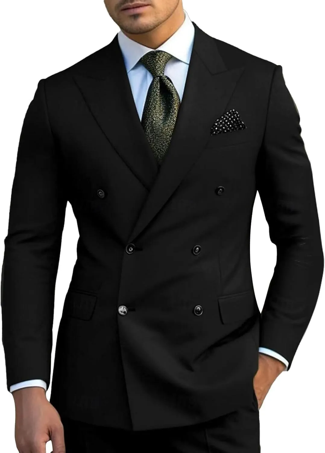Slim Fit Men Suits for Groom Double Breasted Peak Lapel 2 Piece Sets Blazer Jacket Pants Business Wedding Tuxedo