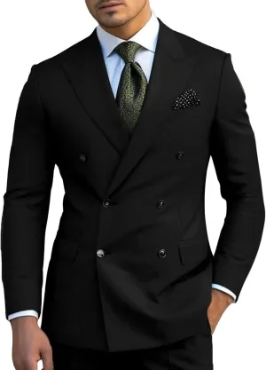 Slim Fit Men Suits for Groom Double Breasted Peak Lapel 2 Piece Sets Blazer Jacket Pants Business Wedding Tuxedo