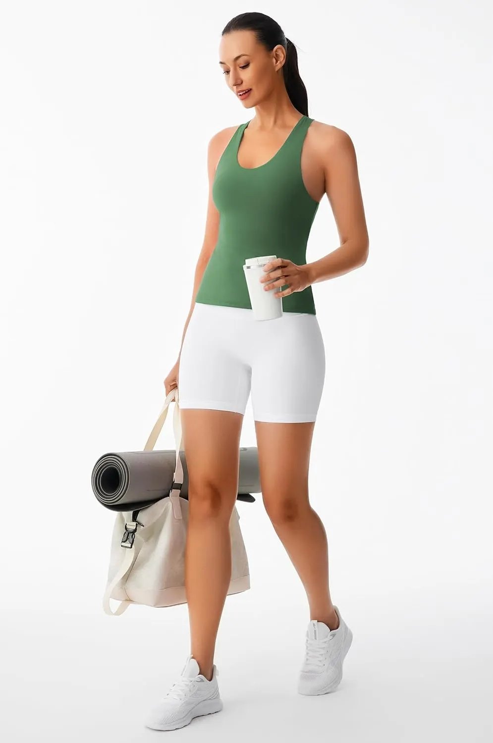 Smooth Workout Tank Top with Built-in Bra Cross Back Athletic Yoga Tops Stretchy Sports Camisole for Gym Pilates