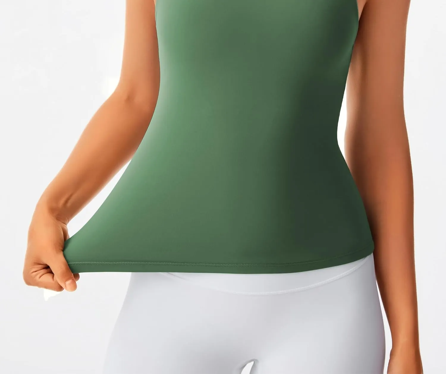 Smooth Workout Tank Top with Built-in Bra Cross Back Athletic Yoga Tops Stretchy Sports Camisole for Gym Pilates