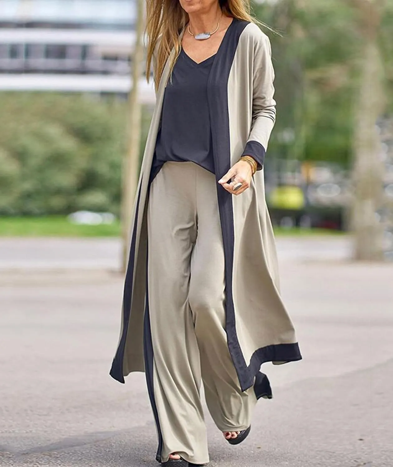SOMTHRON Women's 3 Piece Outfits Loungewear Sets Long Cardigan Cover up Tank Top Wide Leg Loose Pants Set Tracksuit