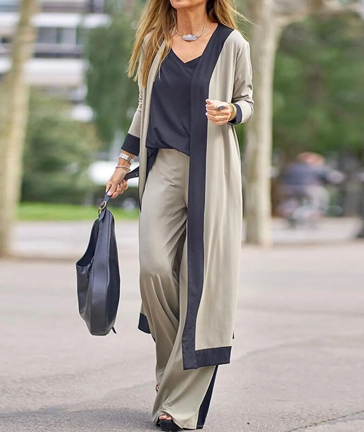 SOMTHRON Women's 3 Piece Outfits Loungewear Sets Long Cardigan Cover up Tank Top Wide Leg Loose Pants Set Tracksuit