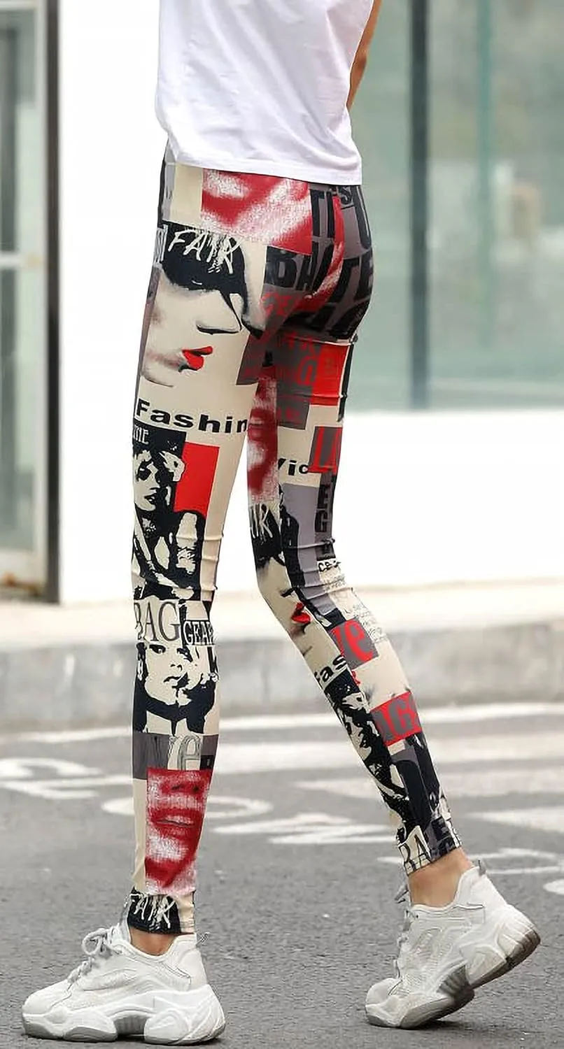 Spring Women's Leopard Pants Stretch Leggings Printed Striped Pants Camouflage Trousers for Workout Running Yoga