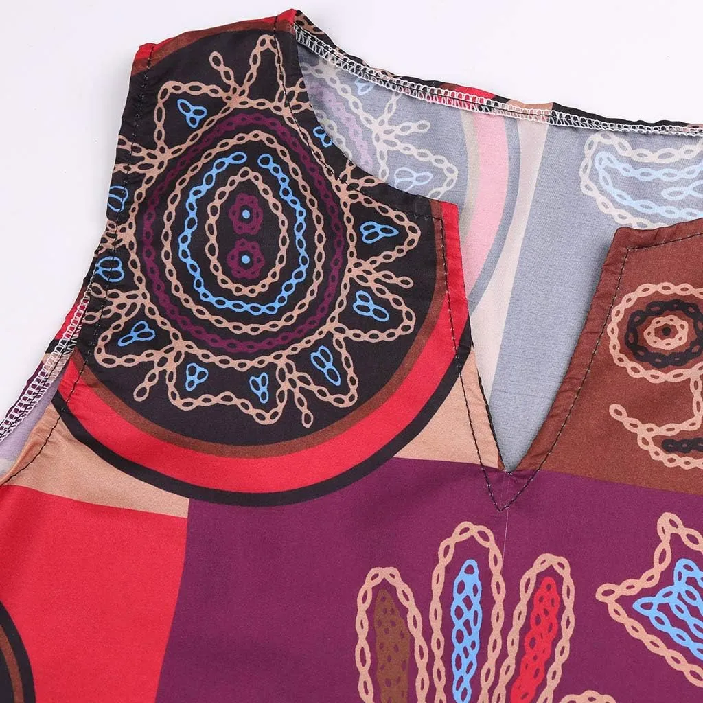 Summer Dresses for Women 2025,Women's African Print Maxi Dresses Casual Plus Size Sleeveless V Neck Beach Sundress