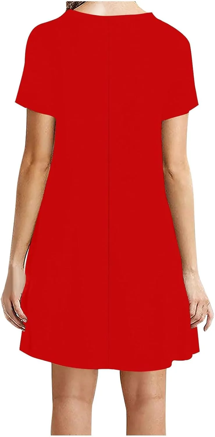Summer Dresses for Women 2025,Women's Beach Casual Loose Tshirt Dresses Solid Color Short Sleeve Round Neck Sundress