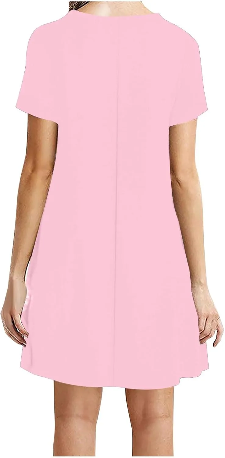 Summer Dresses for Women 2025,Women's Beach Casual Loose Tshirt Dresses Solid Color Short Sleeve Round Neck Sundress