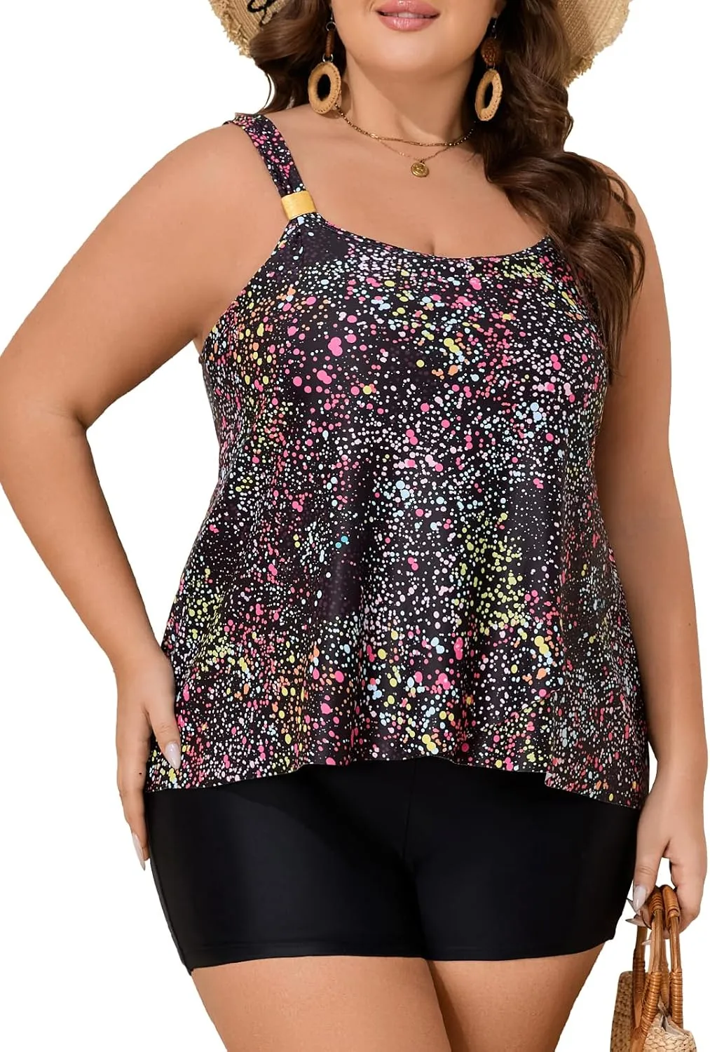 Summer Mae Plus Size Swimsuit Tankini for Women Two Piece Flowy Bathing Suit Ruffle Tummy Control Swimwear with Short