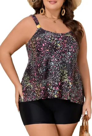 Summer Mae Plus Size Swimsuit Tankini for Women Two Piece Flowy Bathing Suit Ruffle Tummy Control Swimwear with Short