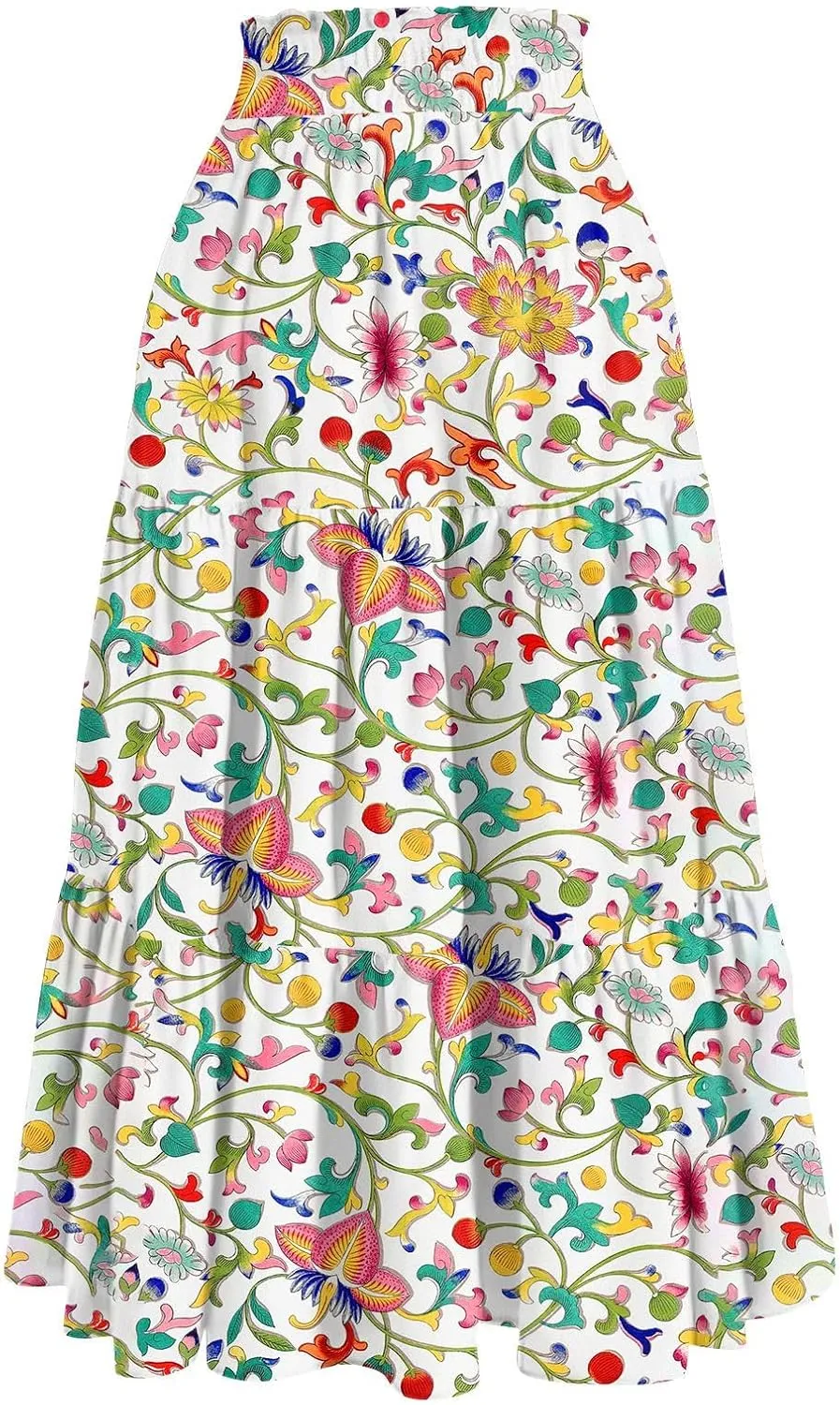 Summer Skirts for Women 2025 Vacation Boho Floral Tiered Skirt Drawstring High Waisted Flowy Ruffle A Line Skirt