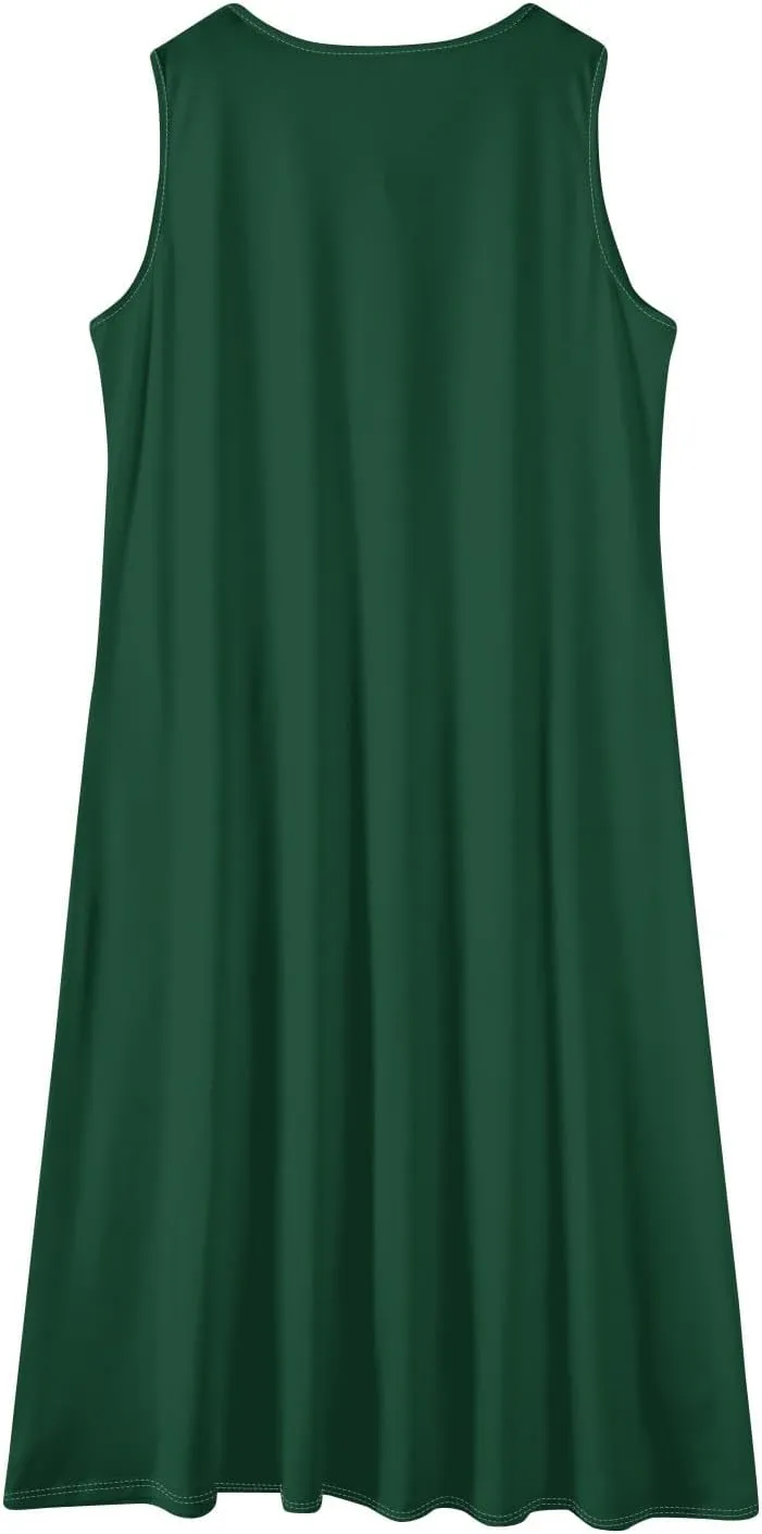 Sun Dresses for Women 2025 Vacation Summer Boho Beach Casual Empire Waist A-Line Midi Flowy Sundresses with Pockets