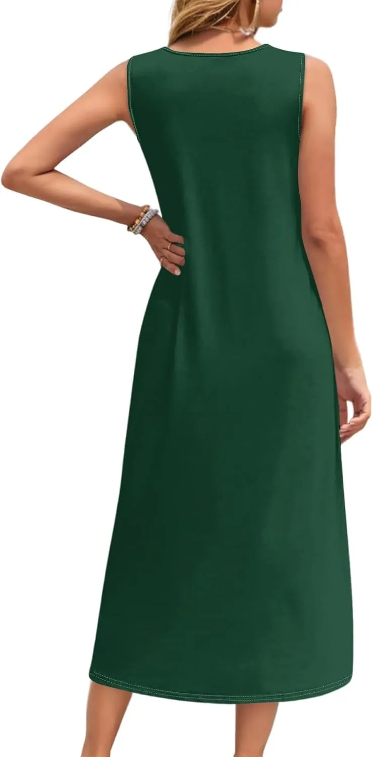 Sun Dresses for Women 2025 Vacation Summer Boho Beach Casual Empire Waist A-Line Midi Flowy Sundresses with Pockets