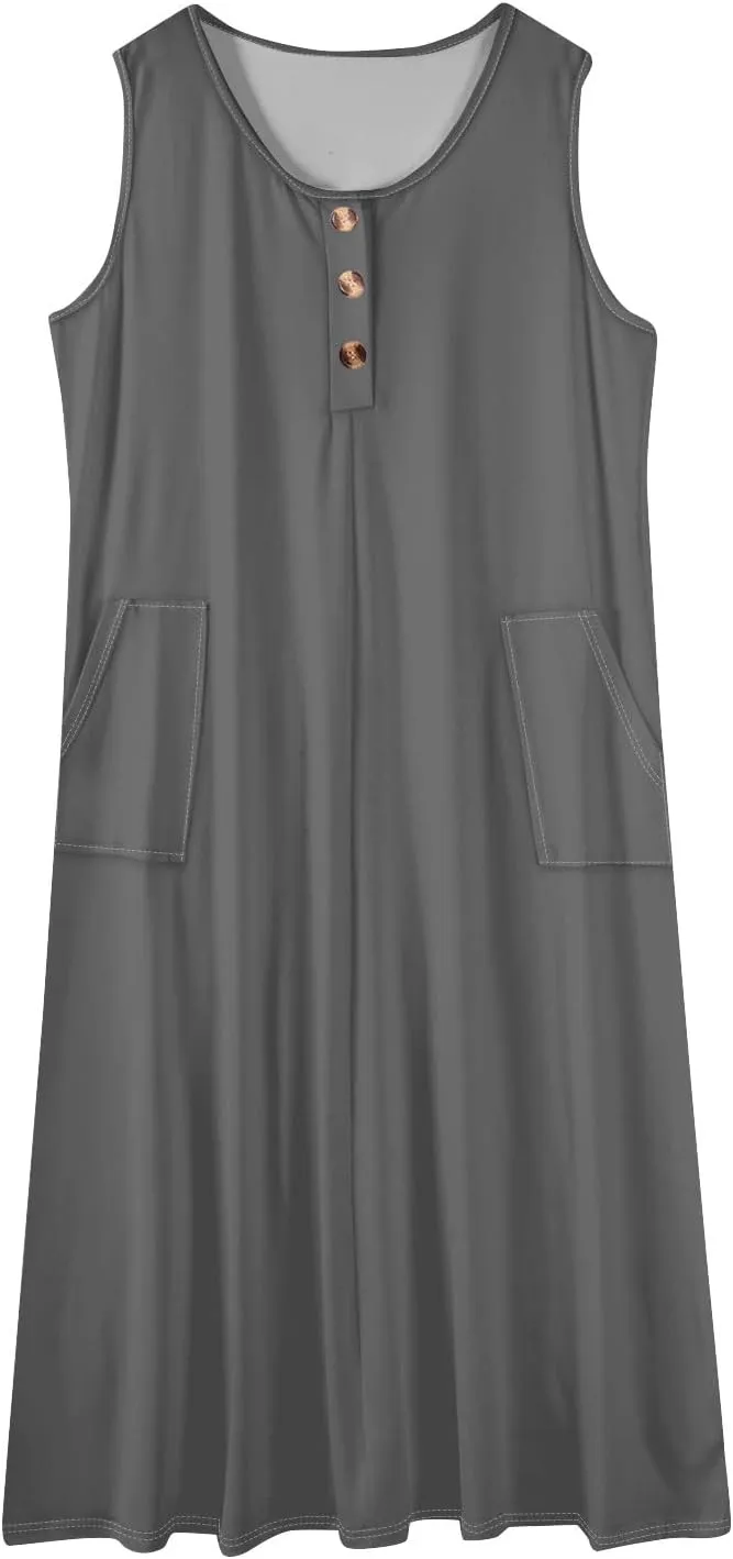 Sun Dresses for Women 2025 Vacation Summer Boho Beach Casual Empire Waist A-Line Midi Flowy Sundresses with Pockets