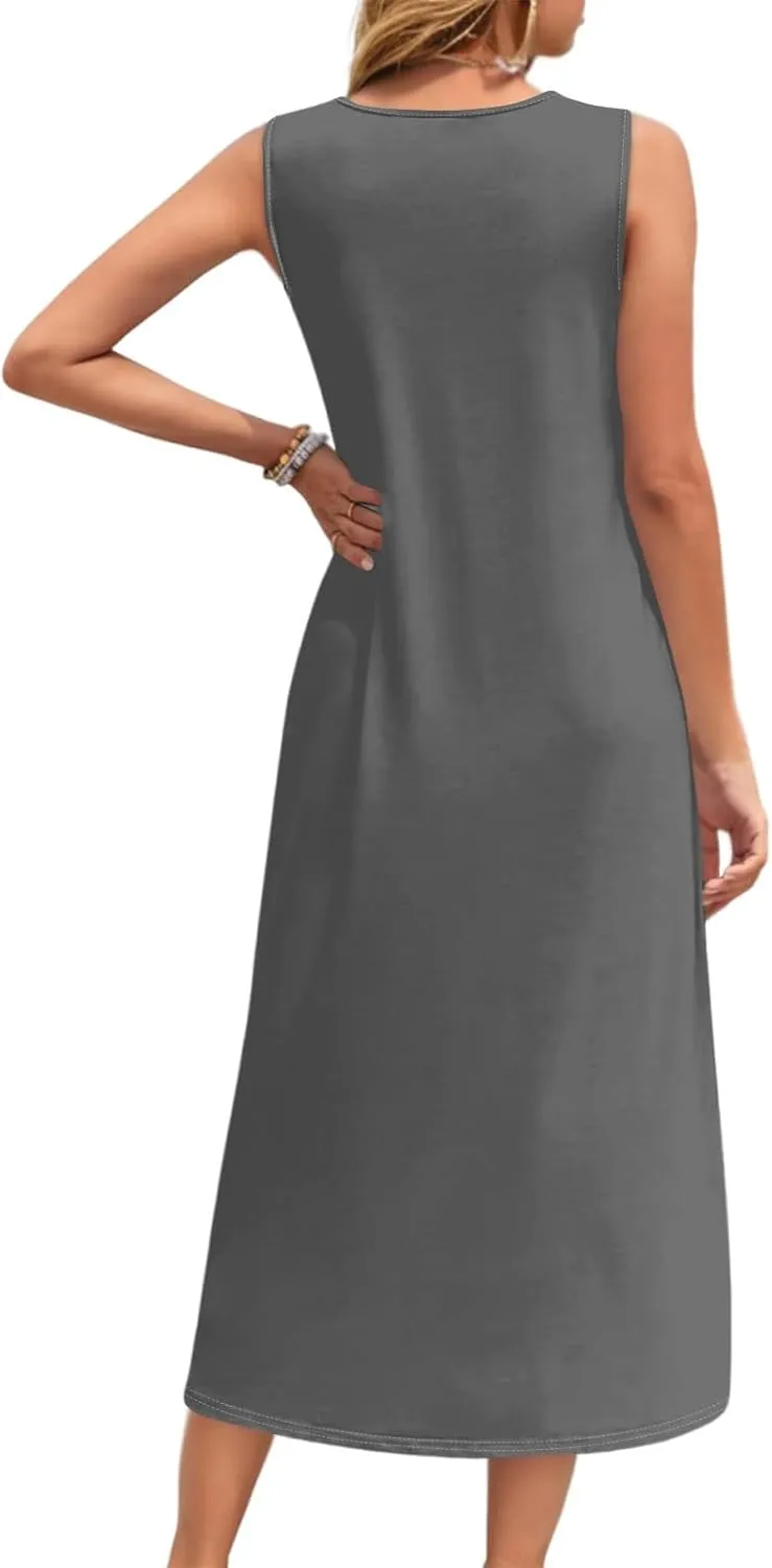 Sun Dresses for Women 2025 Vacation Summer Boho Beach Casual Empire Waist A-Line Midi Flowy Sundresses with Pockets